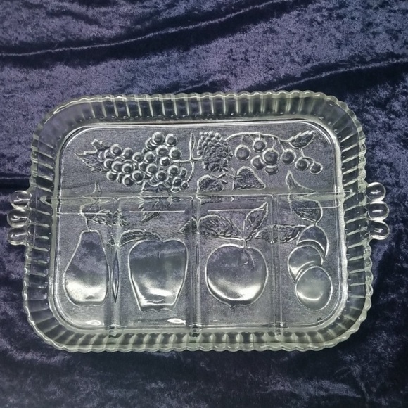 Indiana Glass Other - Vintage Indiana Glass Fruit Design 5  Divided Tray